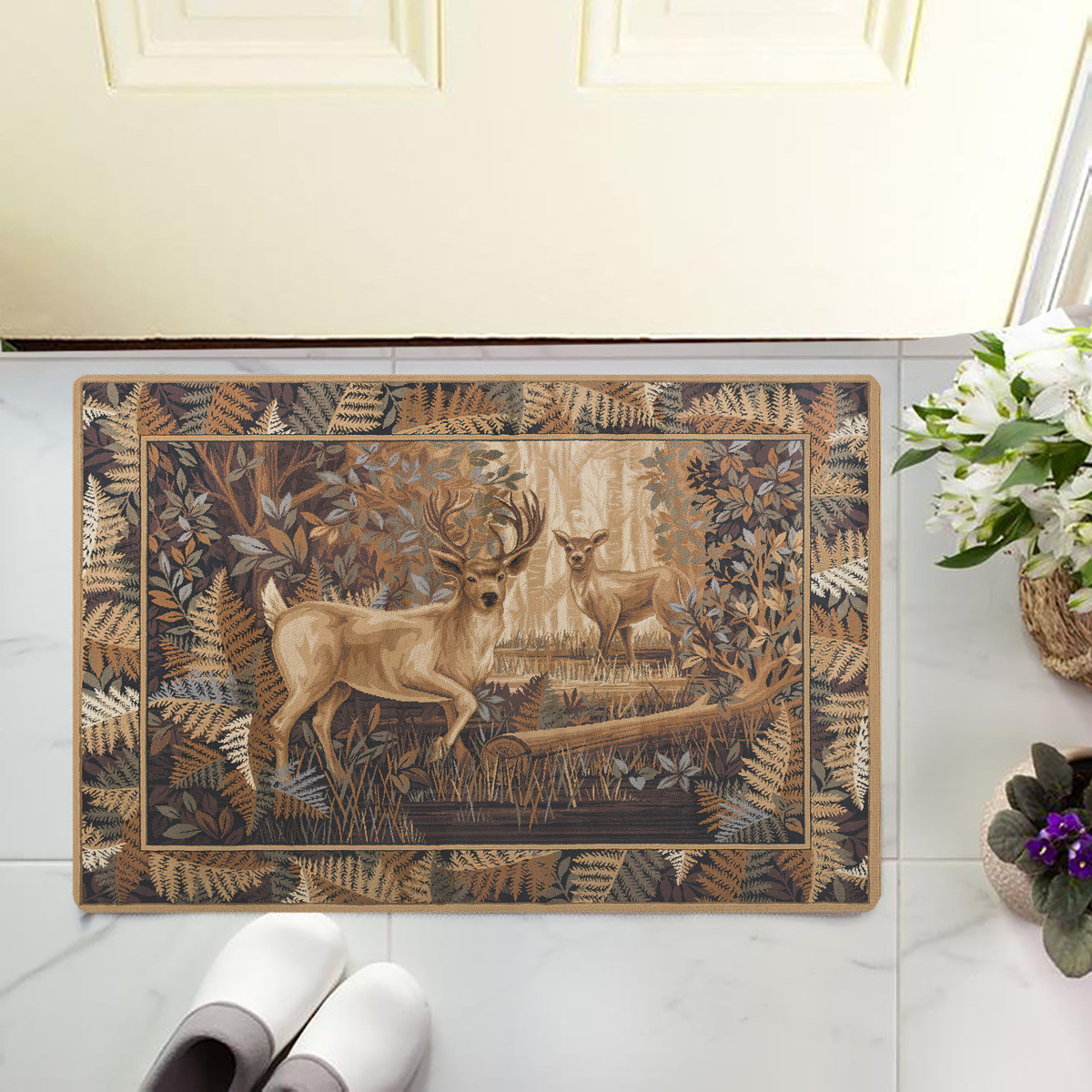 Hunting Outdoor Rug - Hunting Deer Royal Vintige 플란넬 도어