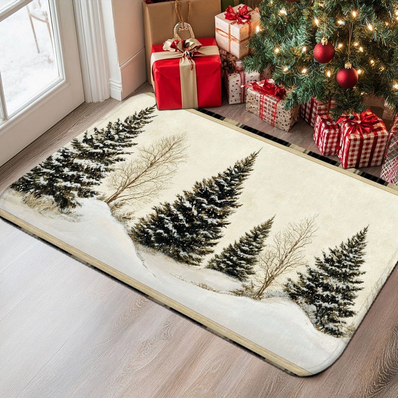 VIKAMA 크리스마스 카펫 겨울 눈 풍경 소나무 눈  - Hunting Outdoor Rug 리뷰 및 가격
